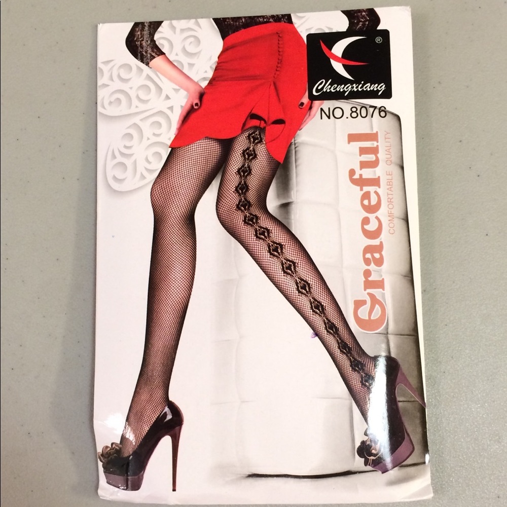 Sexy lace pattern black fishnet tight pantyhose